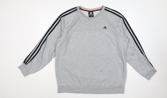 Adidas Men’s Grey XL Pullover Sweatshirt 3 Stripe Climalite Logo