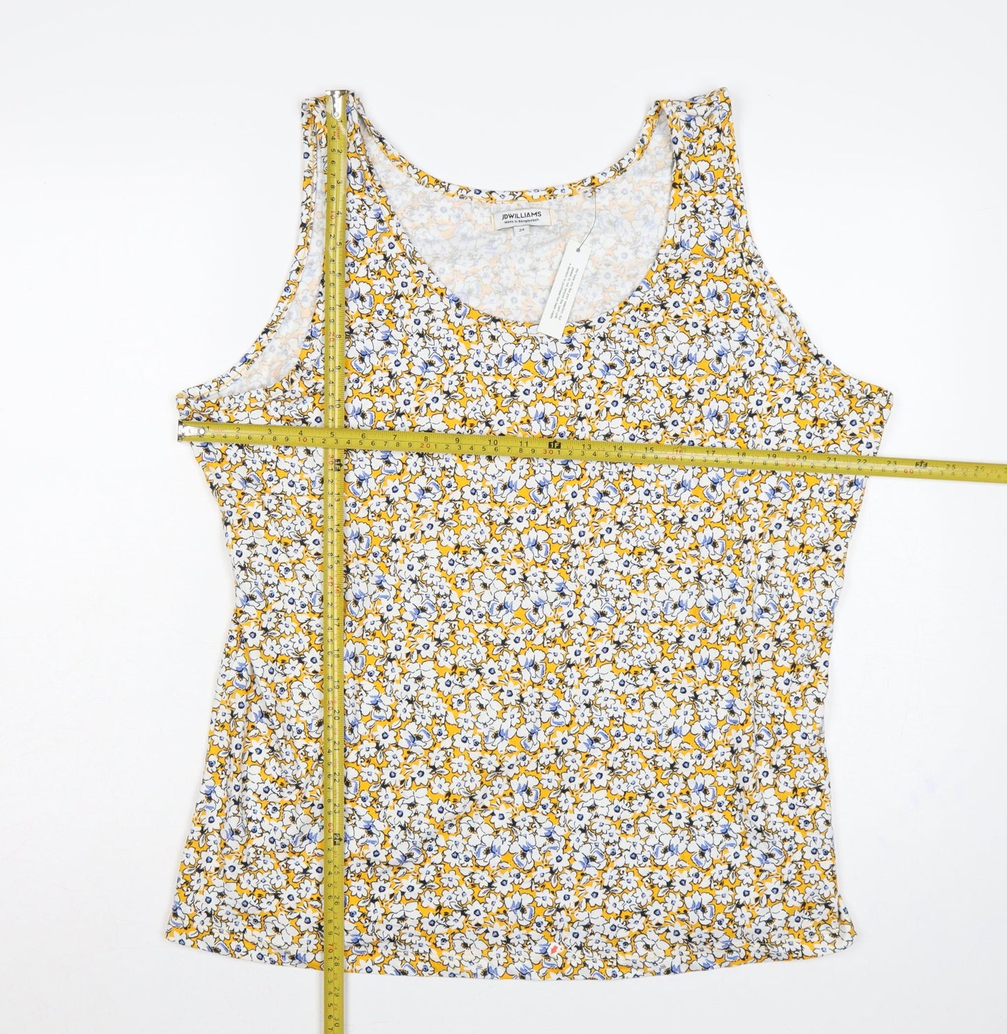 JD Williams Women Yellow Floral Cotton Tank Top UK 24 Sleeveless
