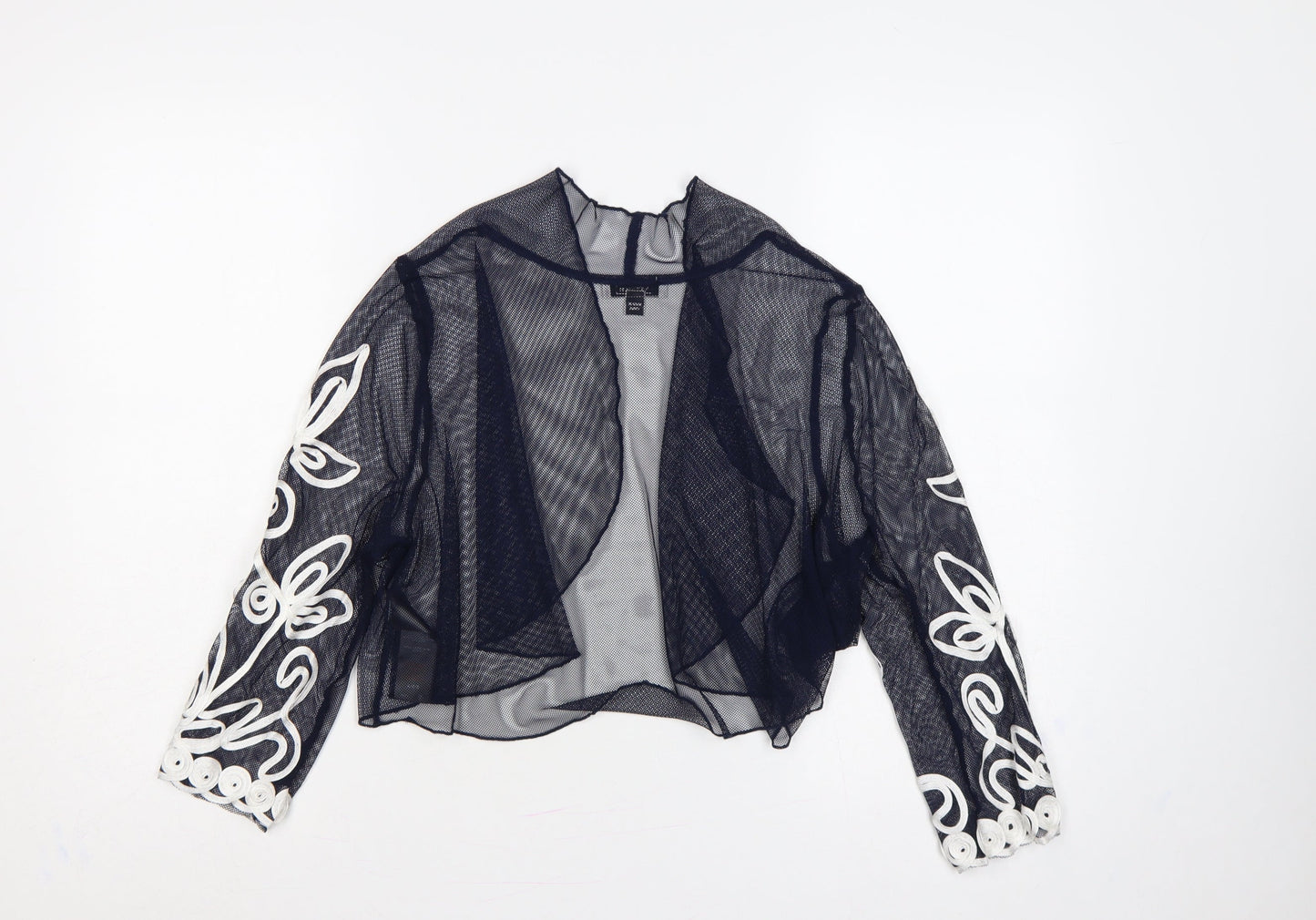 Nightingales Women Black White UK 12 Cropped Sheer Floral Shrug