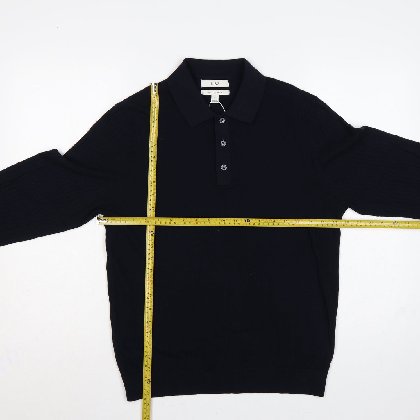 Marks and Spencer Men Black M Cotton Modal Collared Henley Jumper