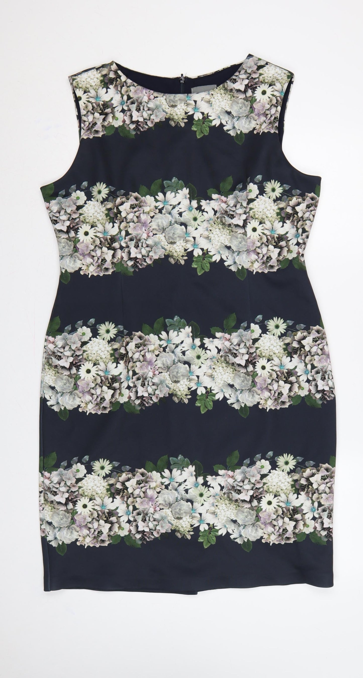 Phase Eight Women Black Floral Sleeveless Sheath Dress UK 18