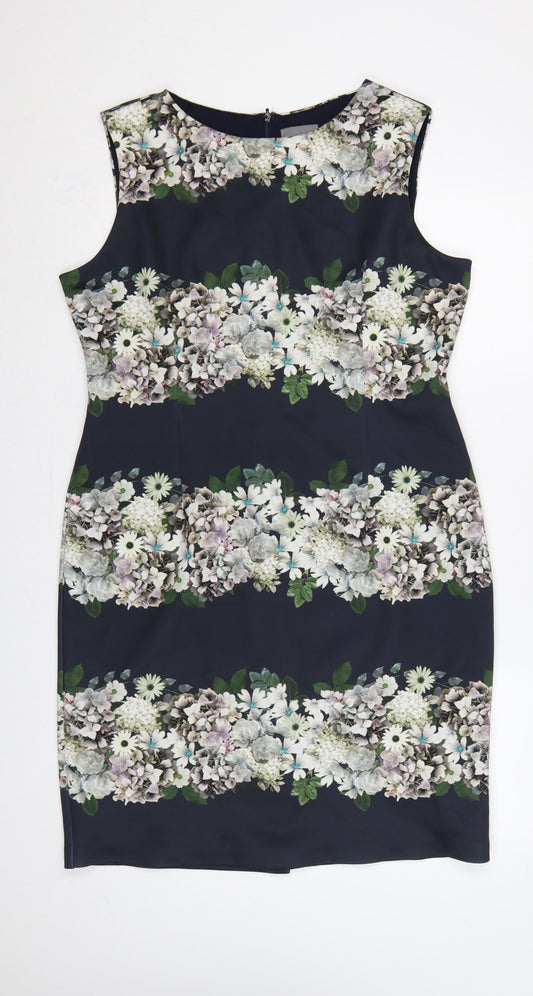 Phase Eight Women Black Floral Sleeveless Sheath Dress UK 18