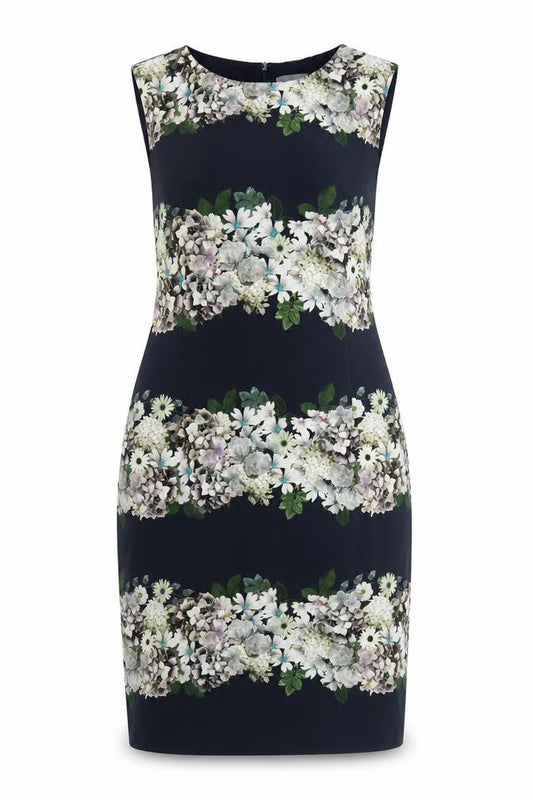 Phase Eight Women Black Floral Sleeveless Sheath Dress UK 18