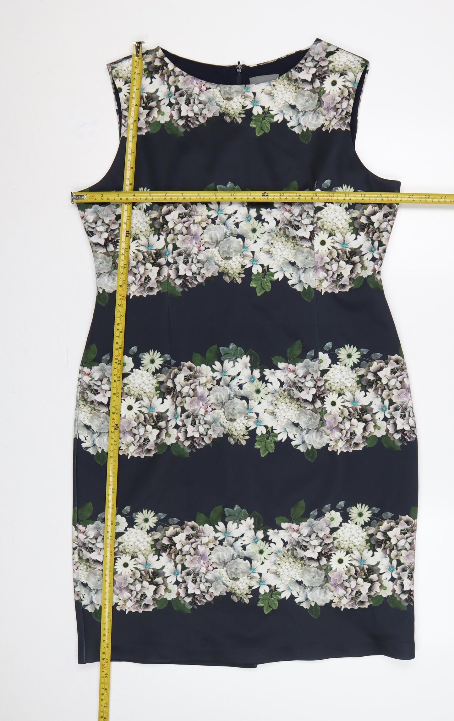 Phase Eight Women Black Floral Sleeveless Sheath Dress UK 18