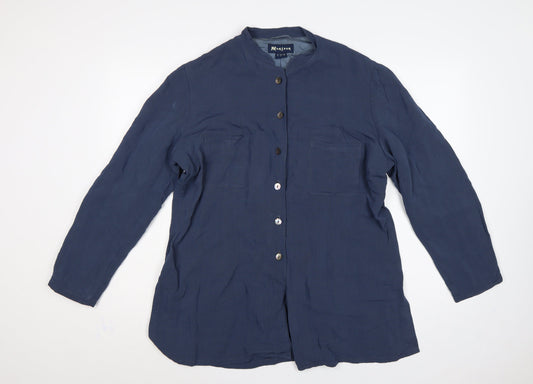 Monsoon Women’s Blue UK 16 Linen Viscose Button-Up Tunic Blouse