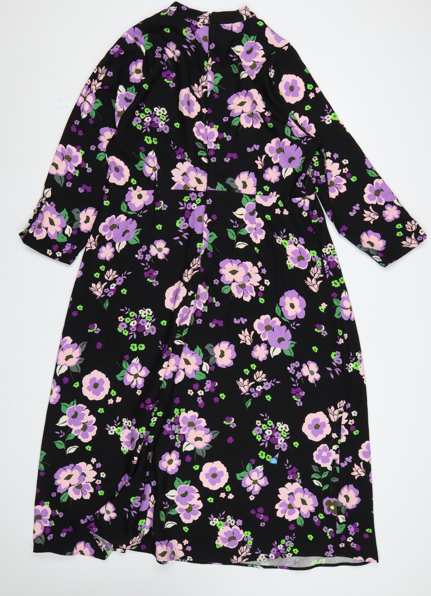 M&S Women Black Floral Fit & Flare Midi Dress UK 16