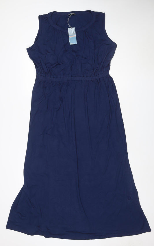 Lands' End Women Blue UK 14 Maxi Empire Waist Short Sleeve Dress