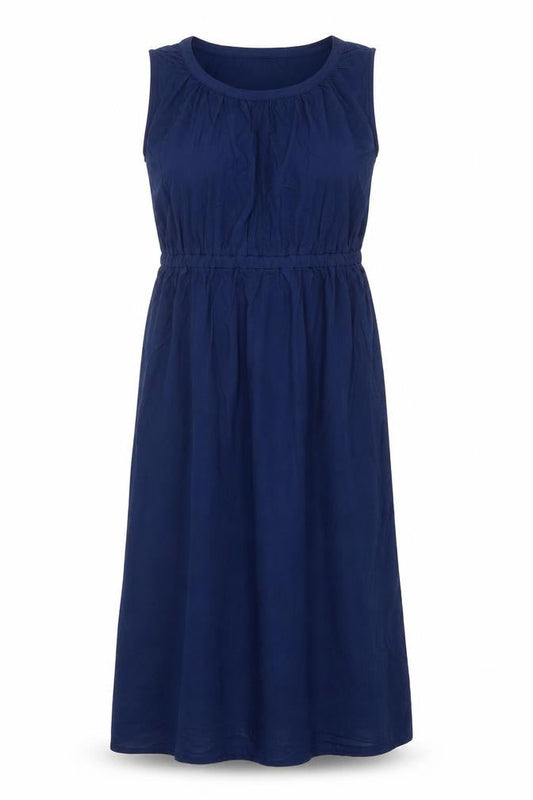 Lands' End Women Blue UK 14 Maxi Empire Waist Short Sleeve Dress