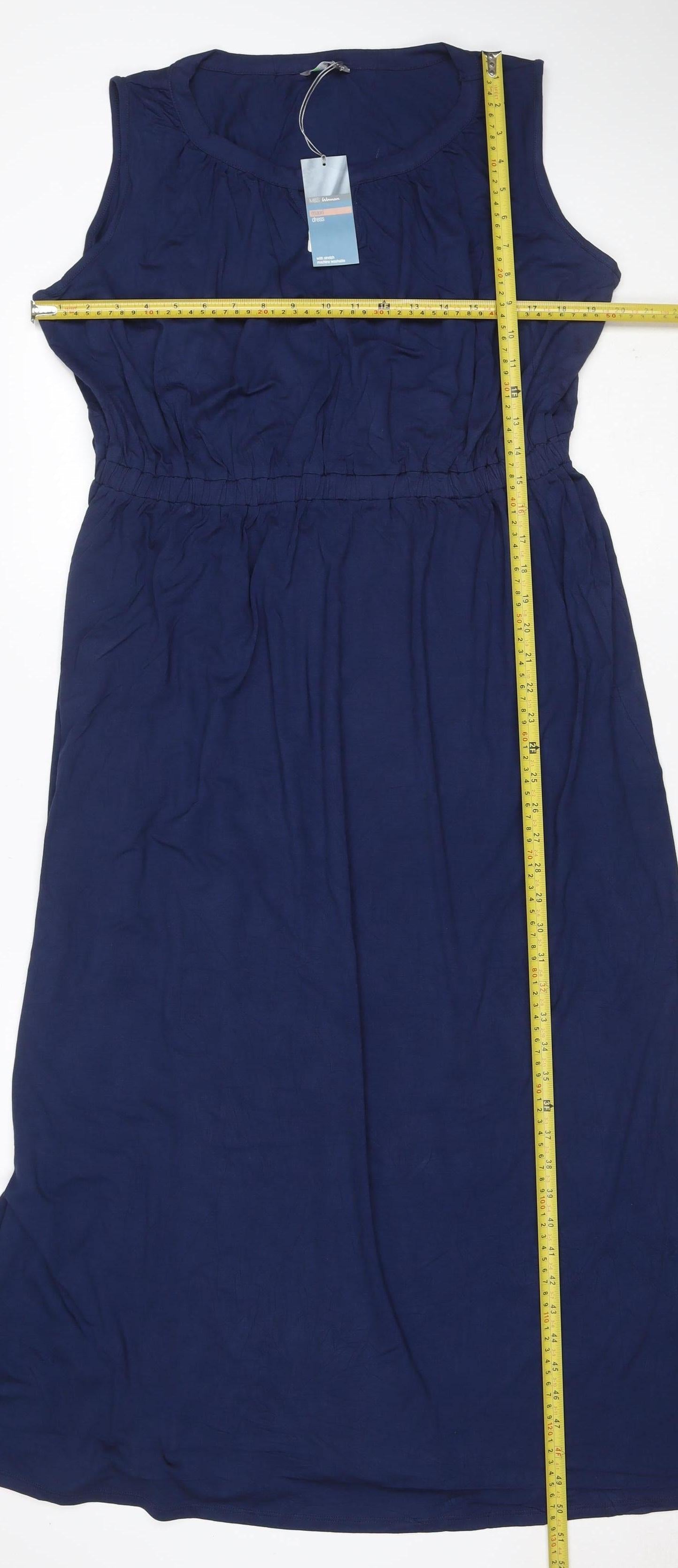 Lands' End Women Blue UK 14 Maxi Empire Waist Short Sleeve Dress