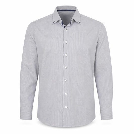 Kronstadt Men’s Blue Stripe Slim Fit Cotton Blend Shirt M