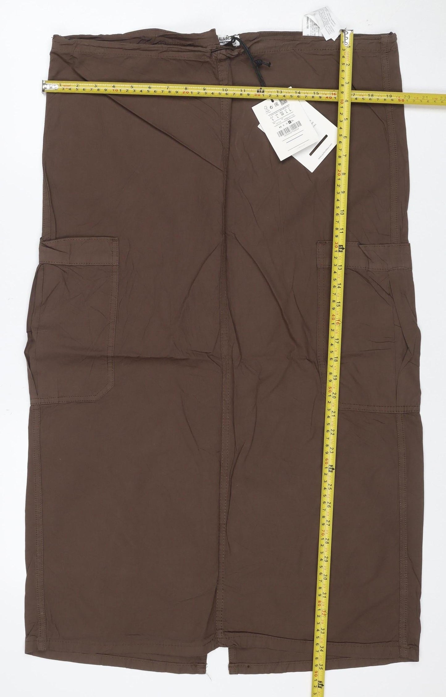 Pull&Bear Women Brown UK 12 Cargo Long Cotton Maxi Skirt Pockets NWT