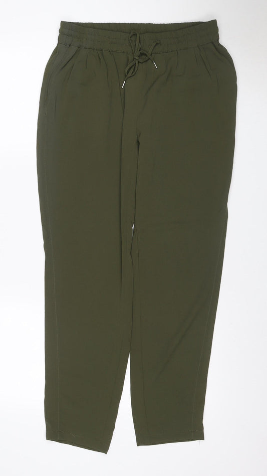 Mango Women Green UK 10 Cropped Drawstring Relaxed Trousers