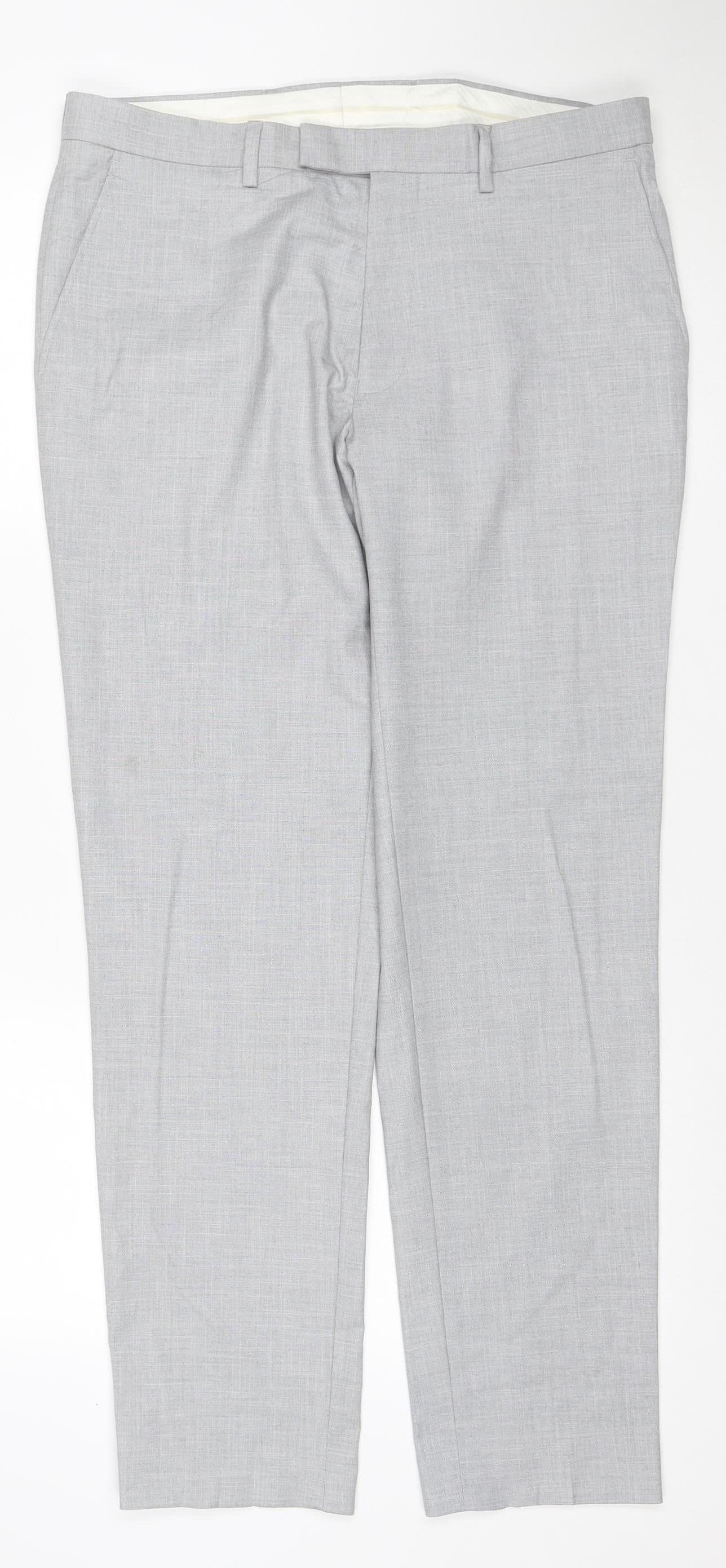 Marks & Spencer Men Grey 34 Regular Skinny Dress Trousers Stretch