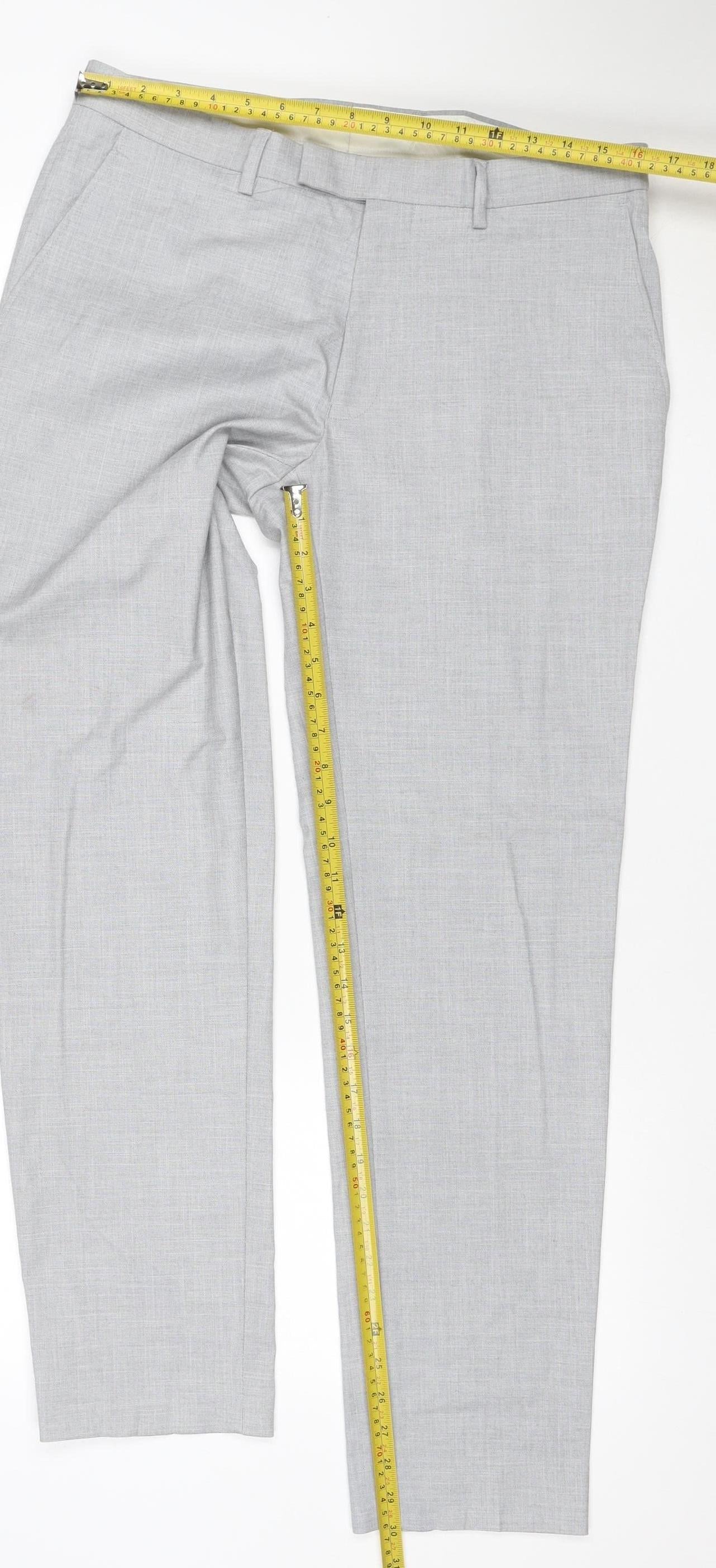 Marks & Spencer Men Grey 34 Regular Skinny Dress Trousers Stretch