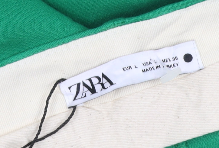 Zara Women Green Wide-Leg Tailored Trousers Size L