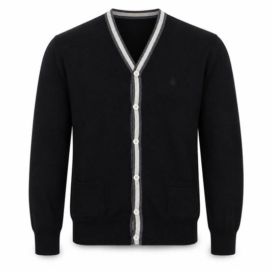 Jeff Banks Men Black M Merino Wool V-Neck Button Cardigan