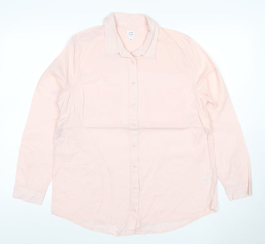 John Lewis Women Pink UK 12 Cotton Collared Button-Up Shirt Pockets