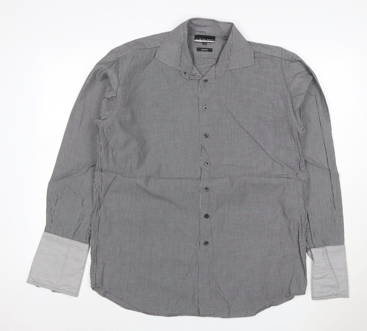 Austin Reed Men Black 16 Regular Pinstripe Cotton Long Sleeve Shirt