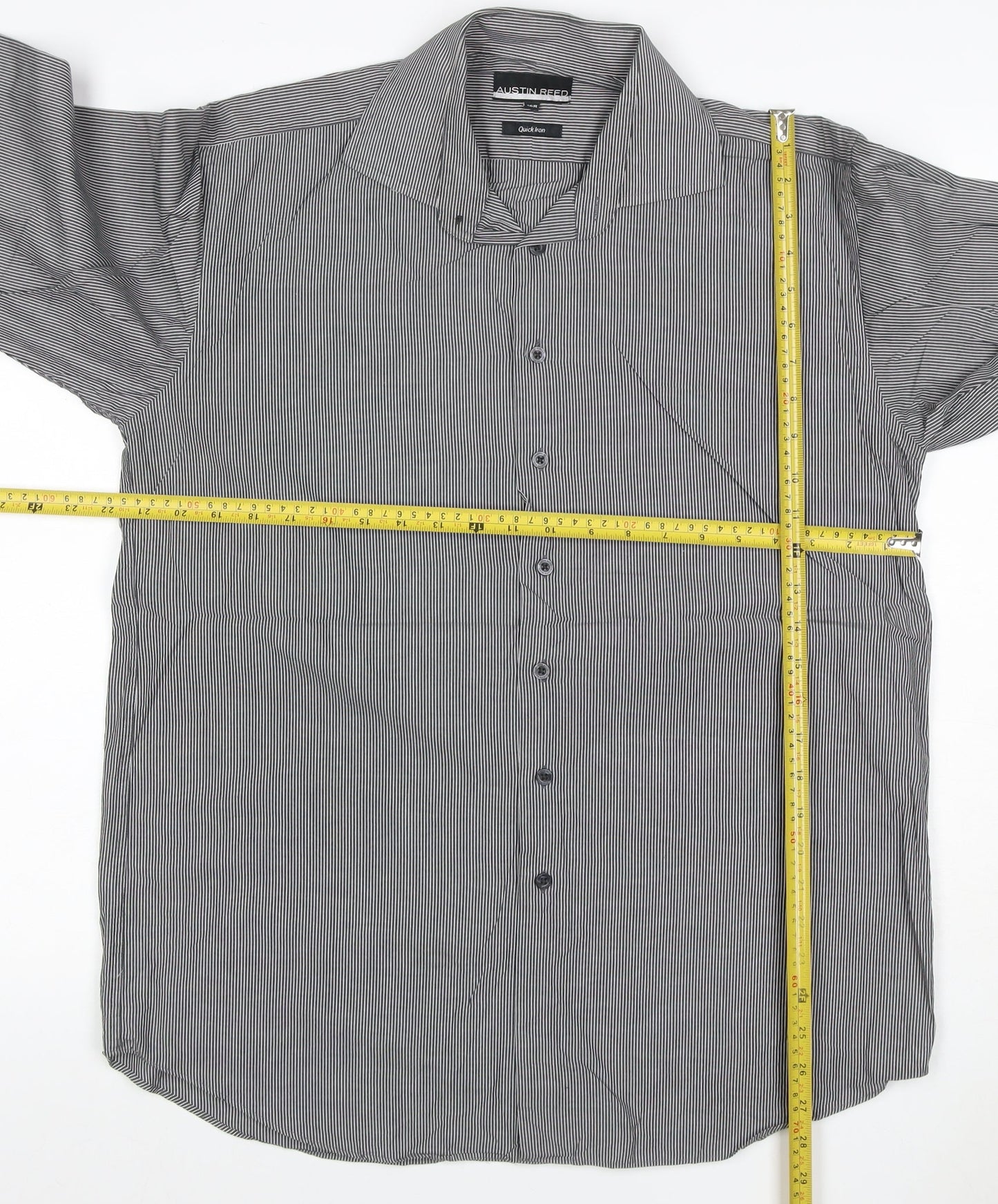 Austin Reed Men Black 16 Regular Pinstripe Cotton Long Sleeve Shirt