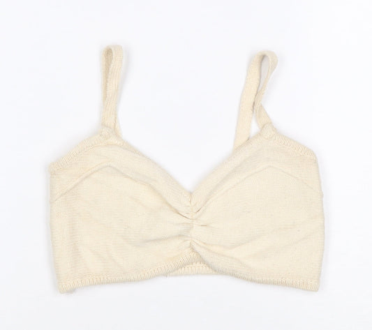 Zara Women Ivory S Cropped Knit V-Neck Spaghetti Strap Tank Top
