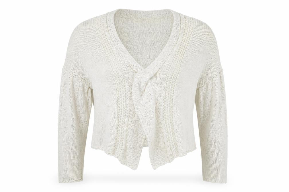 Crea Concept Women Ivory XL Open Knit V-Neck Cardigan