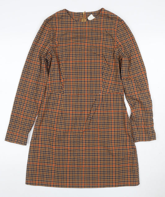 H&M Women’s Brown Check Long Sleeve Sheath Dress UK 12