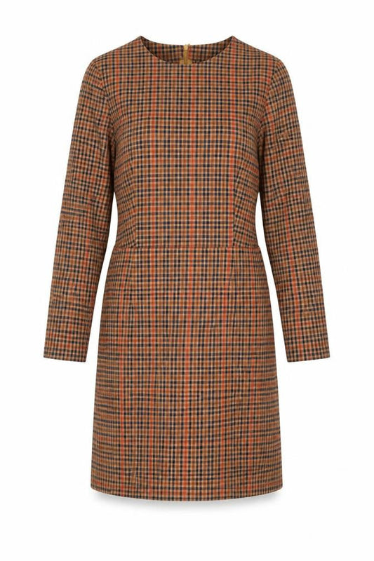 H&M Women’s Brown Check Long Sleeve Sheath Dress UK 12