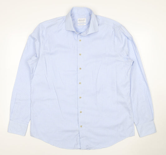 Michaelis Men Blue Slim Fit 44 17.5 Cotton Non-Iron Geometric Shirt