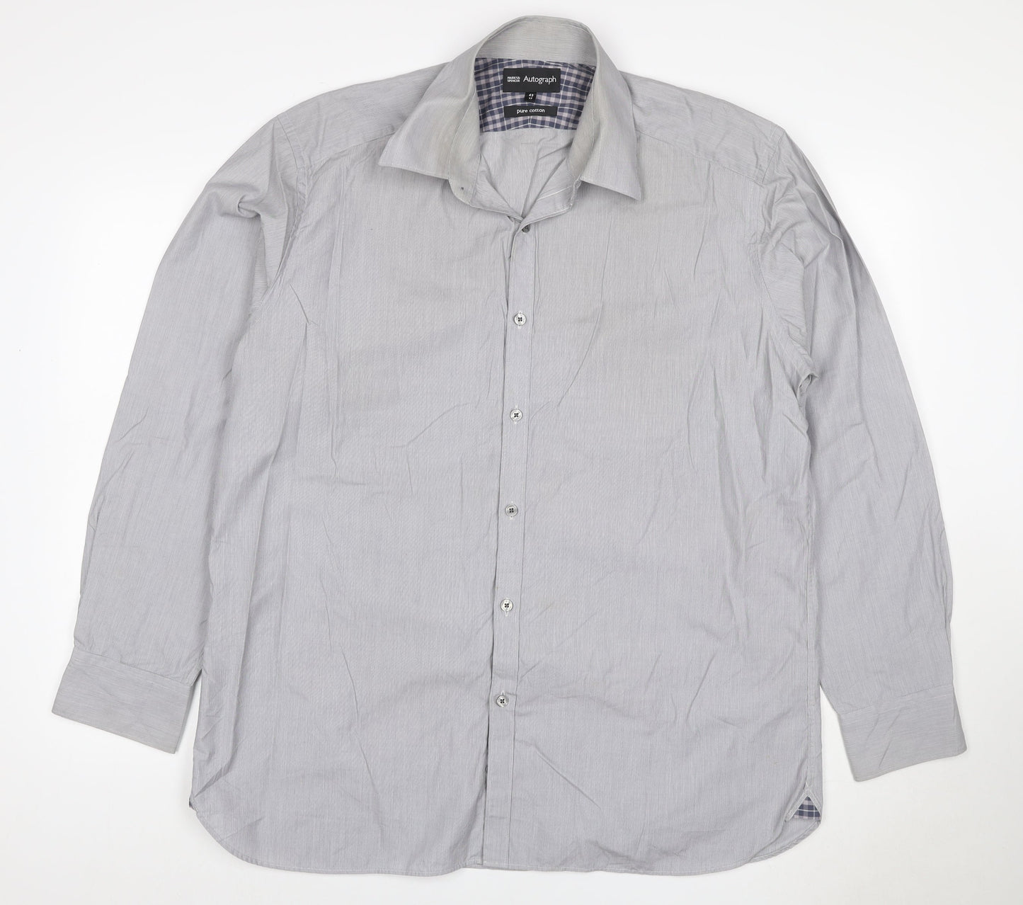 Marks and Spencer Autograph Men Grey 17in Pure Cotton Button-Up Shirt