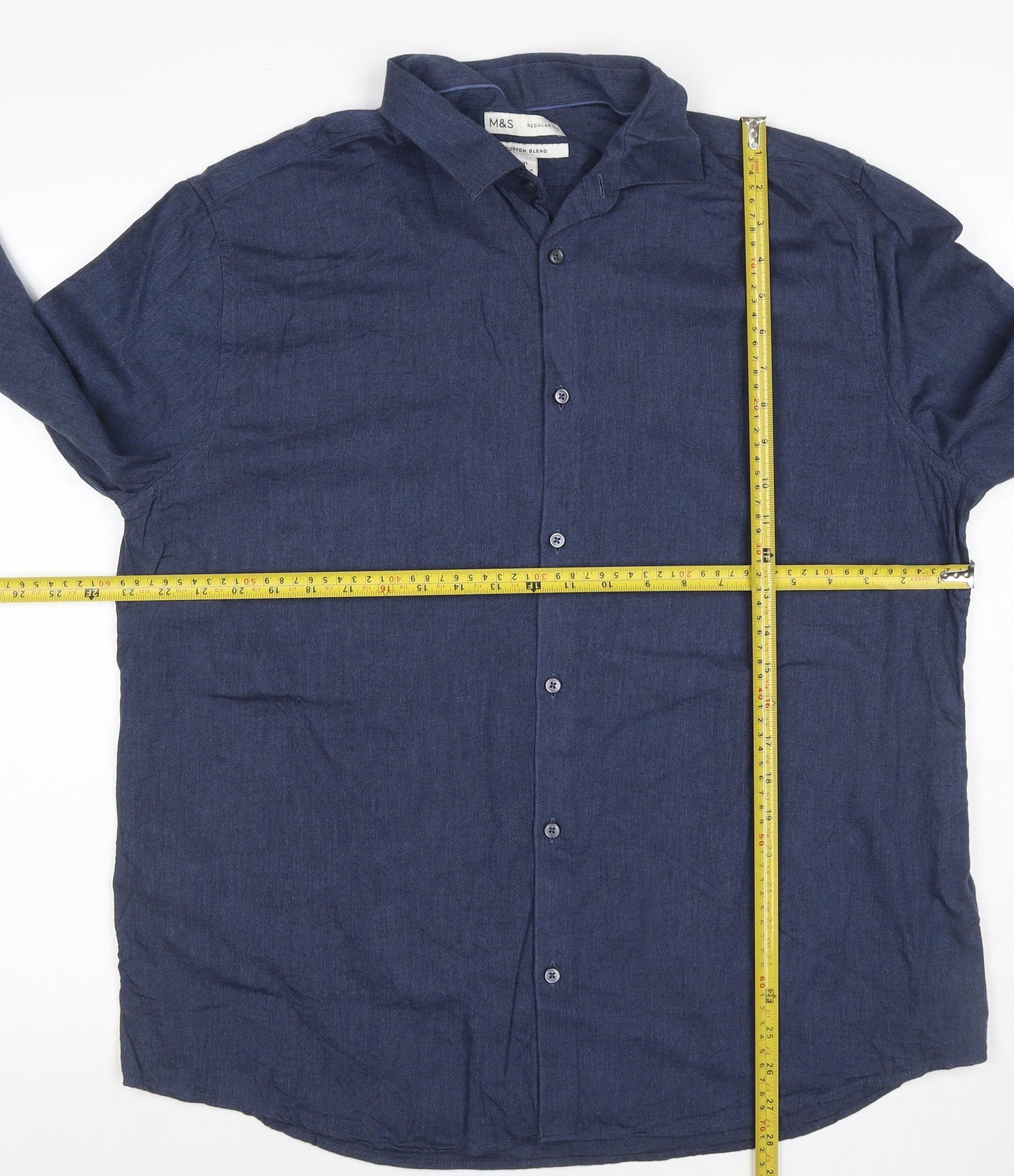 Marks and Spencer Men's Blue XL Regular Fit Long Sleeve Button-Up Shirt