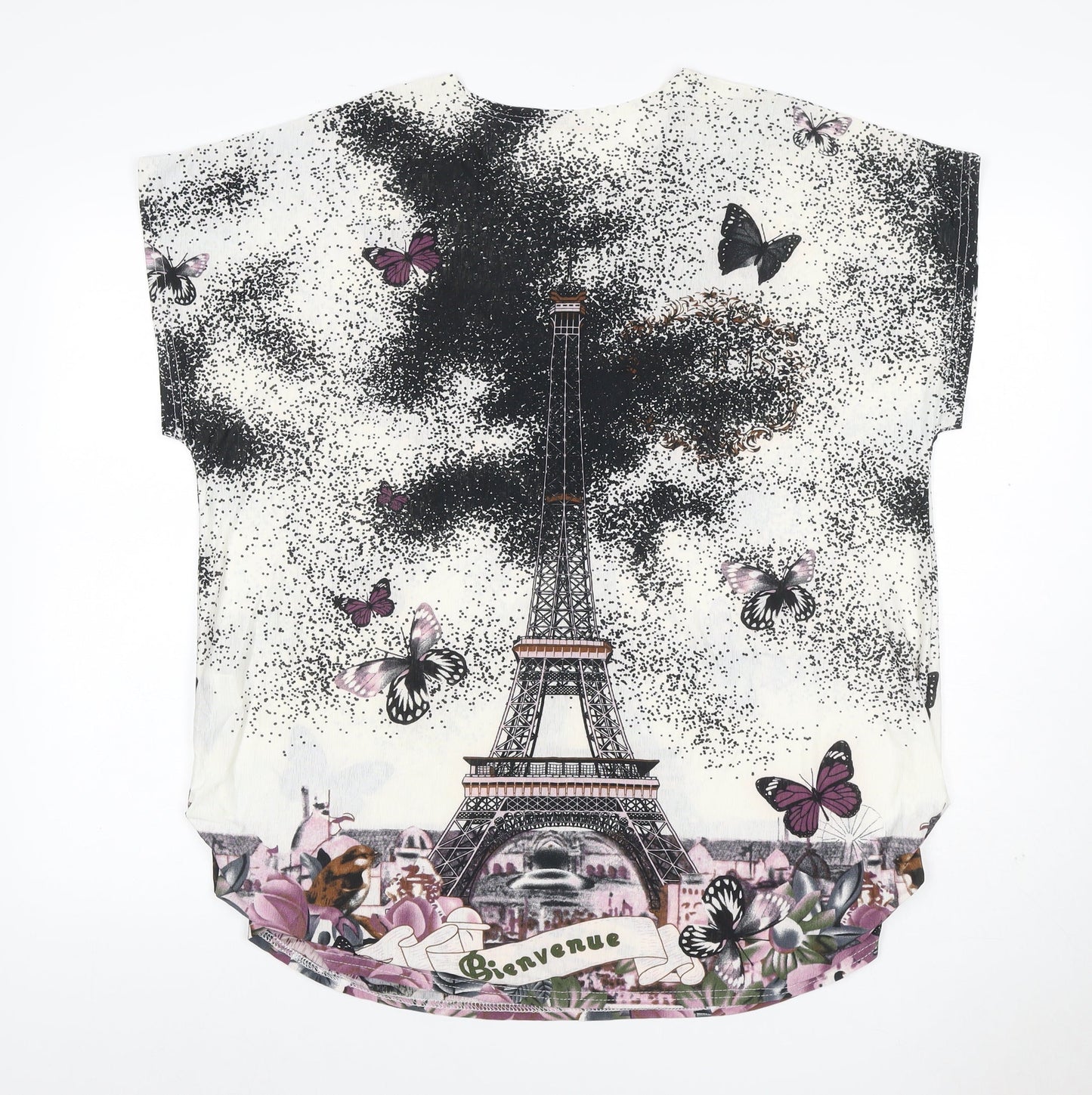 LIN.N.B. Women Ivory M Eiffel Tower Butterfly Rhinestone T-Shirt