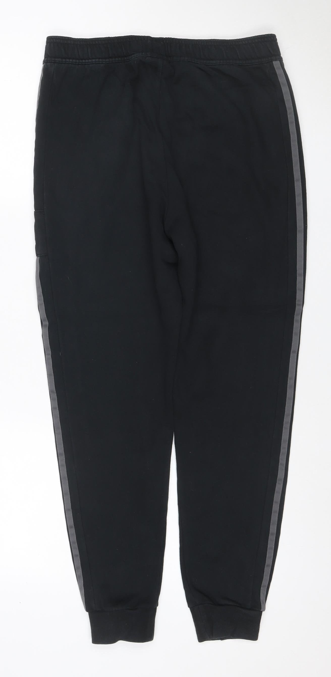 Adidas Teens Black L Jogger Track Pants 3 Stripe Cotton Blend