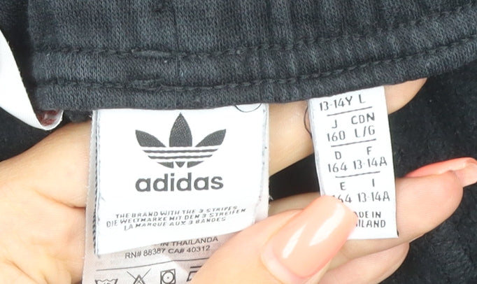 Adidas Teens Black L Jogger Track Pants 3 Stripe Cotton Blend