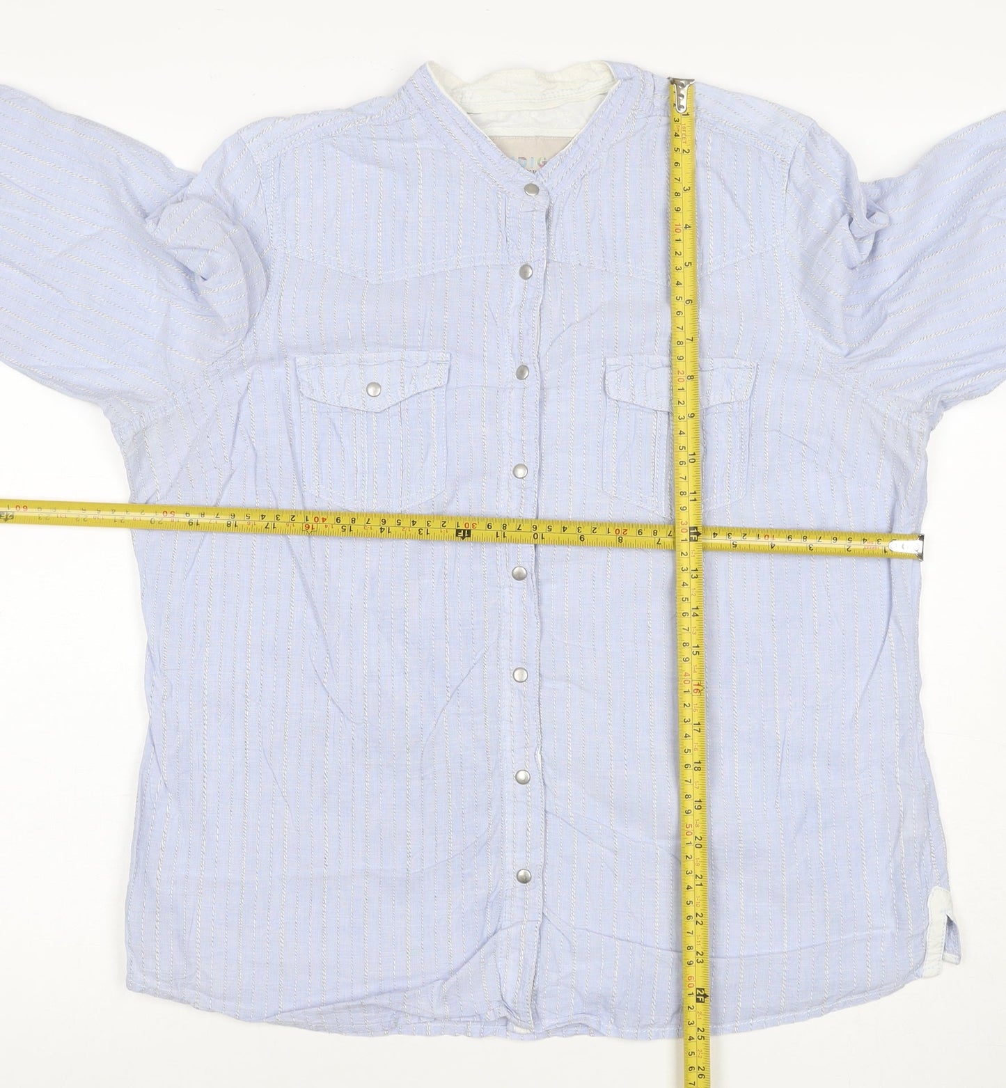 Marks and Spencer Women Blue Stripe Cotton Button-Up Shirt UK 16