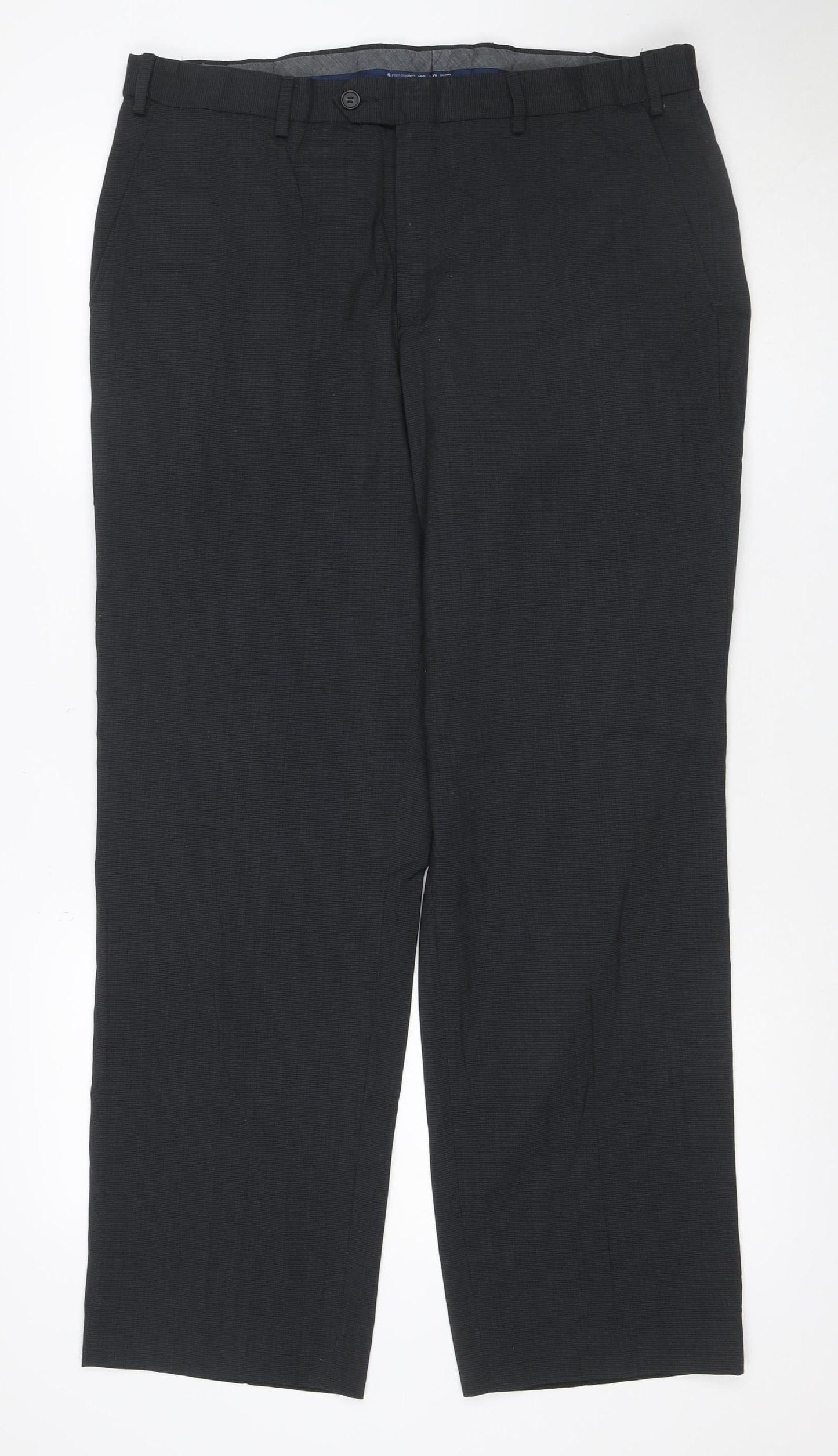 Marks and Spencer Men Black 36 Regular Fit Wool Blend Dress Trousers