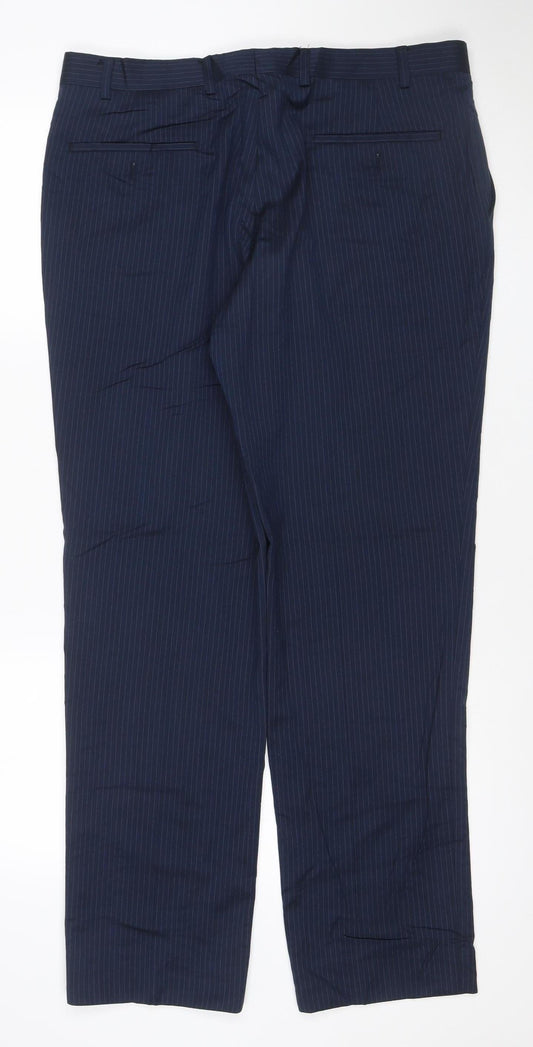Marks and Spencer Men Blue Pinstripe Wool Dress Trousers 36in 31in