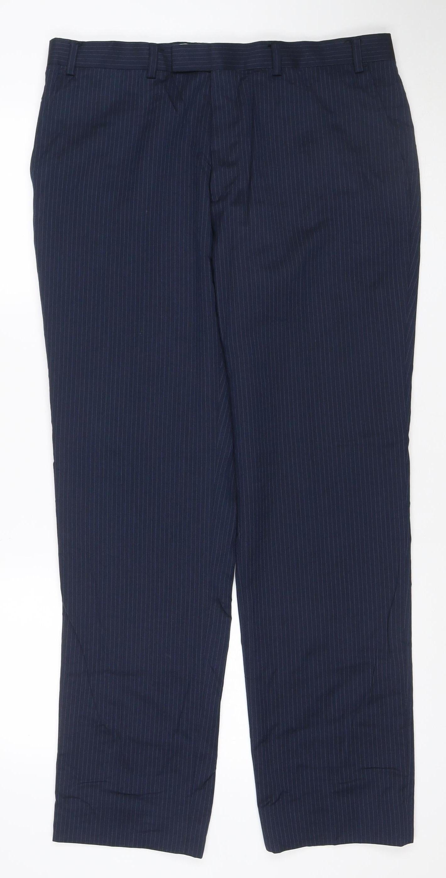 Marks and Spencer Men Blue Pinstripe Wool Dress Trousers 36in 31in