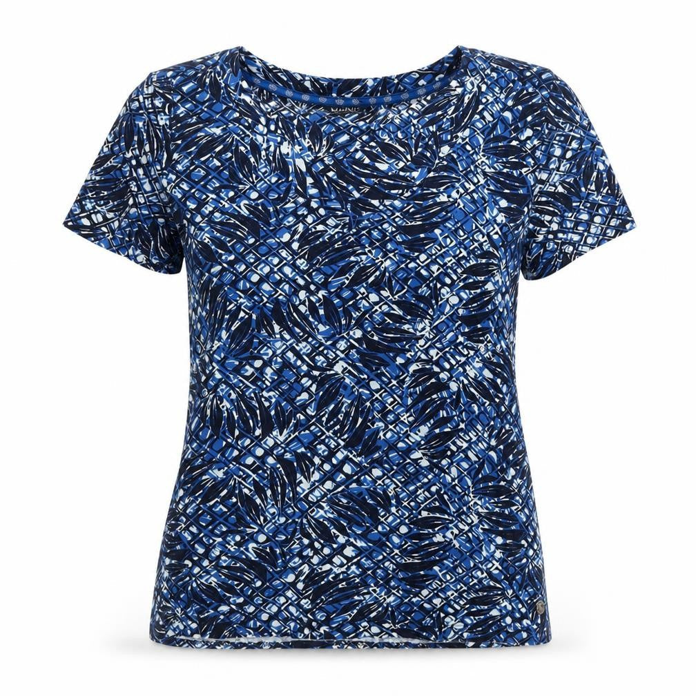 Front view of Maine New England Women’s Blue Leaf Print Cotton Jersey T-Shirt UK 10