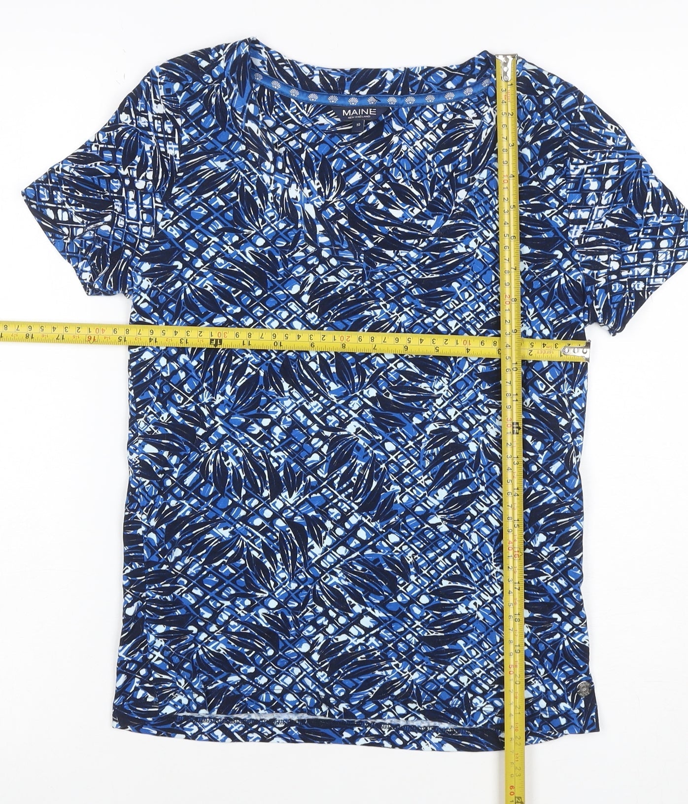 Maine New England Women’s Blue Leaf Print Cotton Jersey T-Shirt UK 10