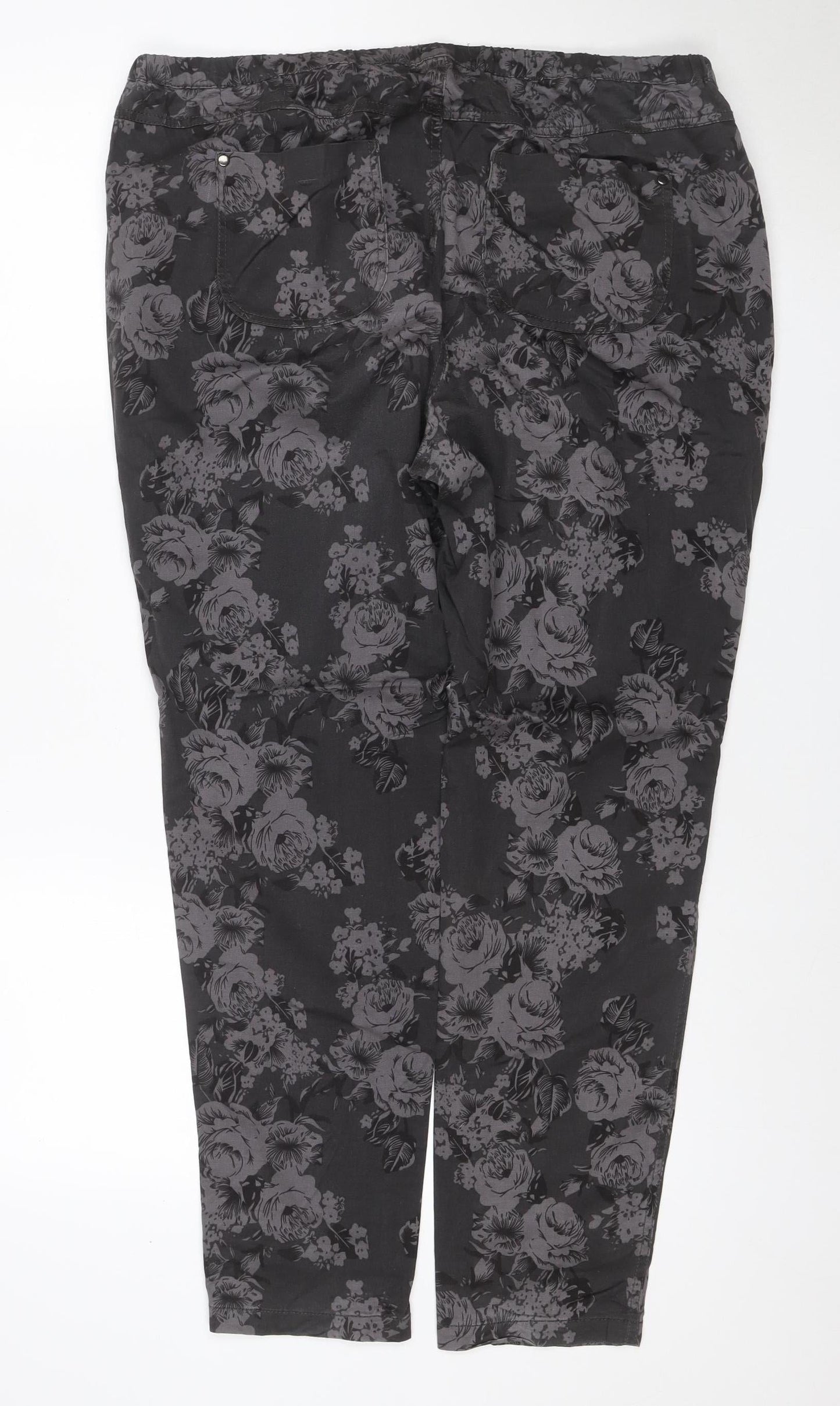 South Women’s Black Floral Stretch Tapered Trousers UK 18