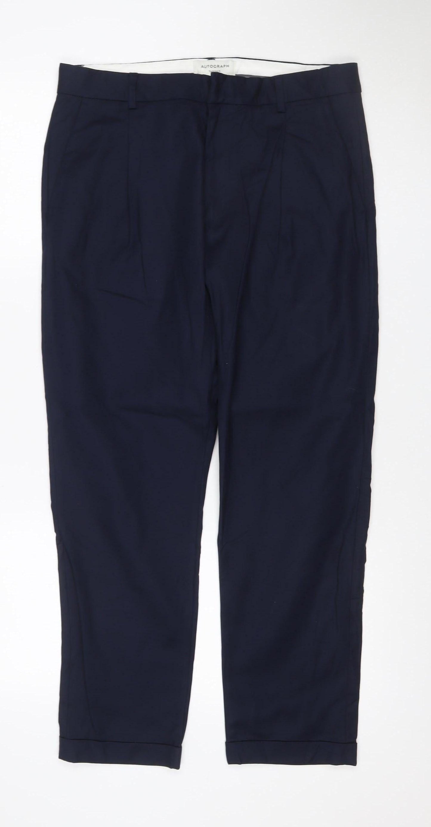 Autograph Women’s Navy Blue Size 12 Tapered Cotton Work Trousers