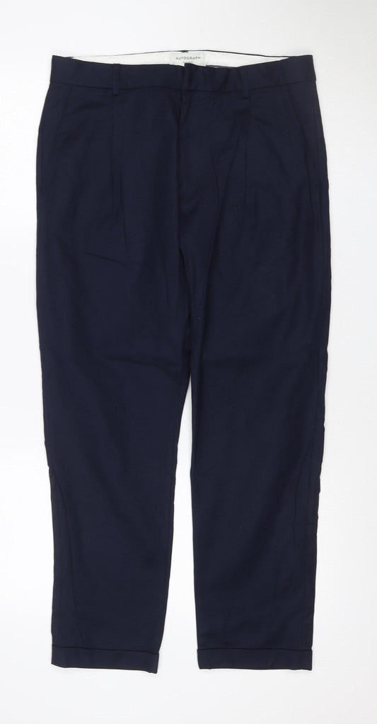 Autograph Women’s Navy Blue Size 12 Tapered Cotton Work Trousers