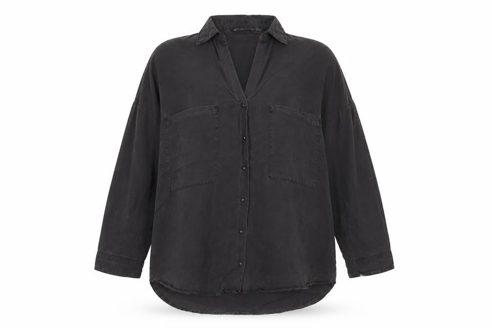 Italian Collection Women’s Black Silk Tunic Shirt UK 8 Collared