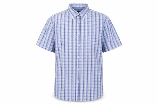 BOSS Men Blue Check 7 Plus Button-Down Short Sleeve Shirt