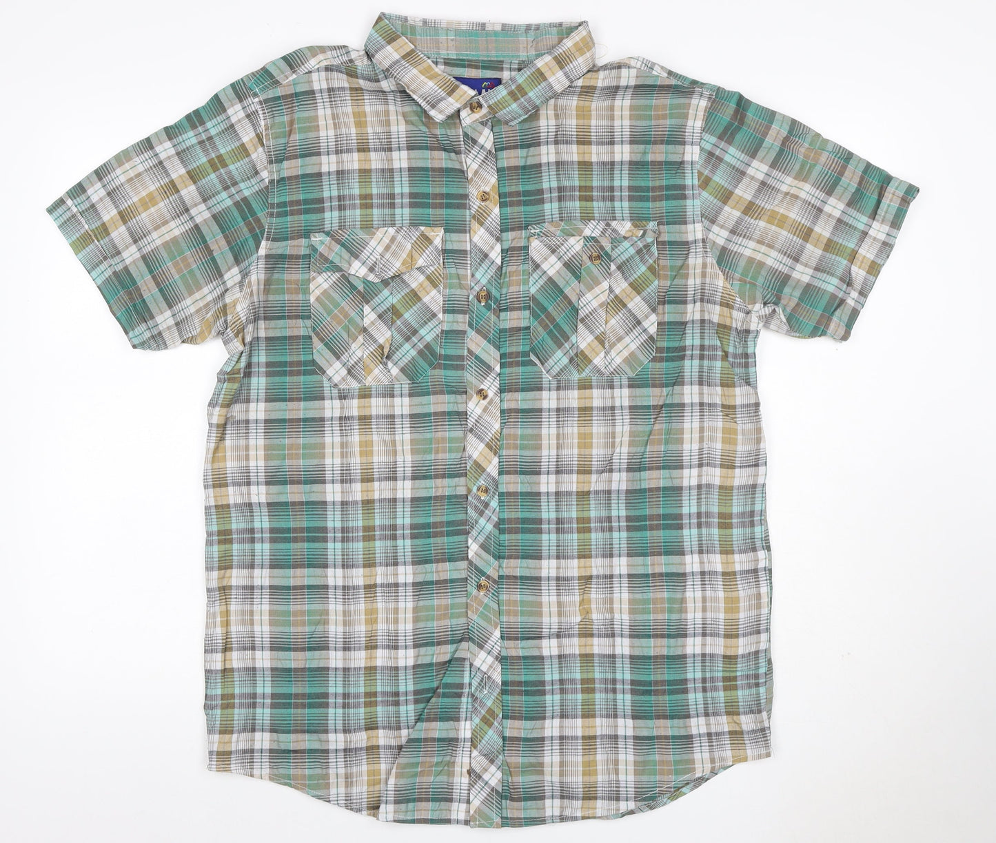 MALAY Men’s Green Plaid XL Short Sleeve Button-Up Shirt 1X