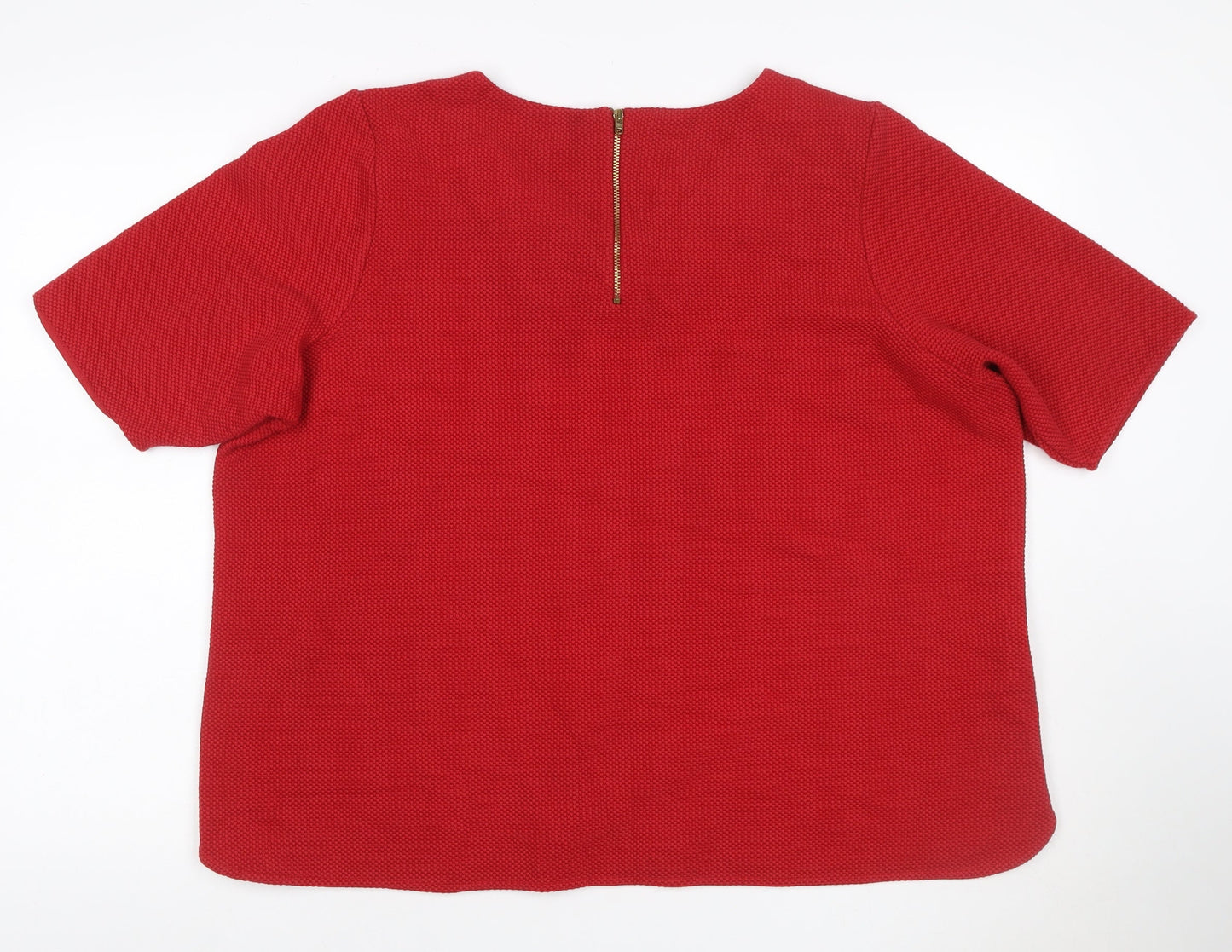 Marks and Spencer Women Red UK 24 Textured Knit Zip Back Blouse Top