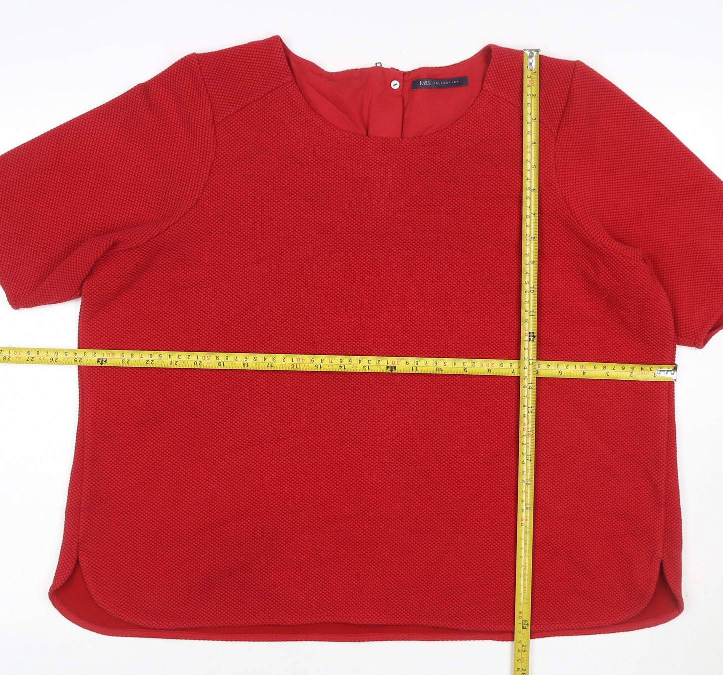 Marks and Spencer Women Red UK 24 Textured Knit Zip Back Blouse Top