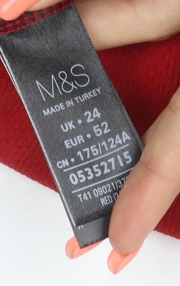 Marks and Spencer Women Red UK 24 Textured Knit Zip Back Blouse Top