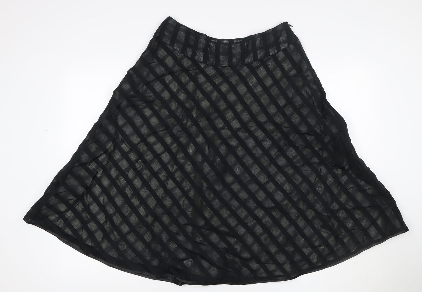 Mango Women's Black UK 12 A-Line Striped Chiffon Knee Skirt