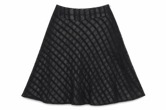 Mango Women's Black UK 12 A-Line Striped Chiffon Knee Skirt
